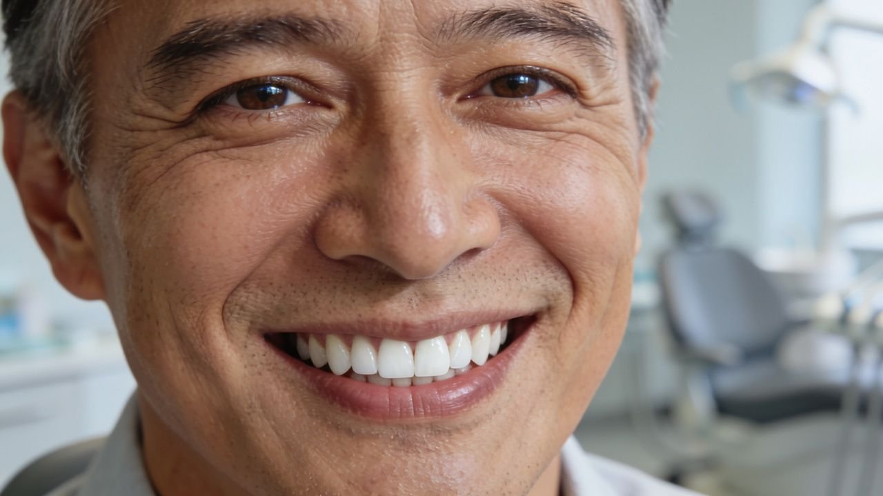 Prótese Protocolo: o que é, como funciona e para quem é indicada Pessoa sorrindo com confiança após reabilitação oral com prótese protocolo